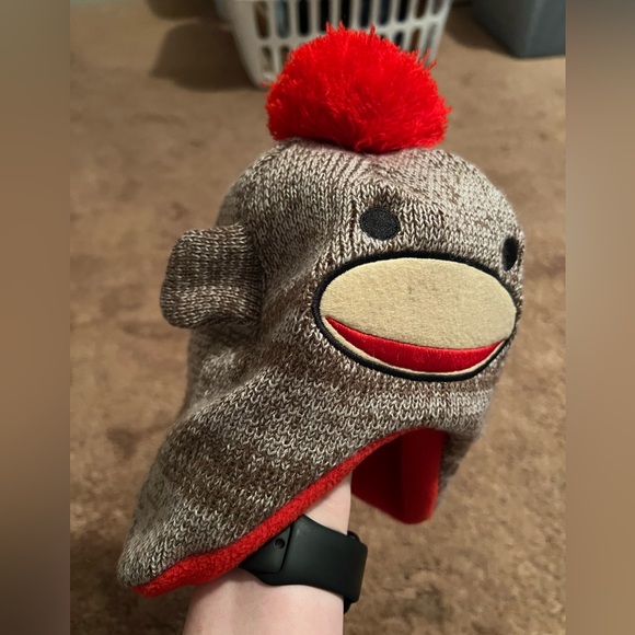 Brown Black Red Soft Knit Sock Monkey Winter Hat Beanie - Picture 4 of 4